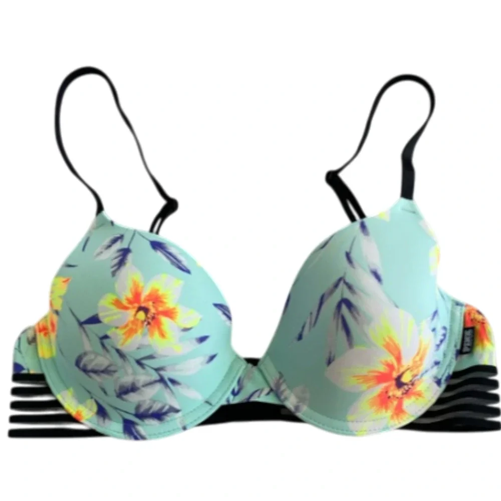 Victoria’s Secret PINK 32D Bra floral Wear Everywhere Push-Up Underwire